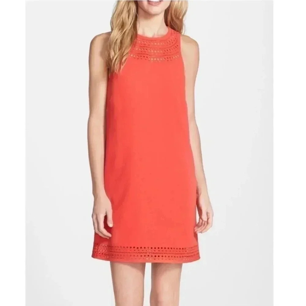 Trina Turk Lucia Jewel Neckline Laser Cut Details Sleeveless Shift Dress(10)